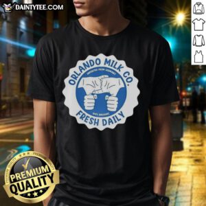 Awesome Orlando Milk Co logo t-shirt featuring '100% Organic' design, imported from Germany for eco-conscious consumers.