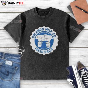 Awesome Orlando Milk Co logo on a 100% organic washed t-shirt, imported from Germany, fresh daily design.