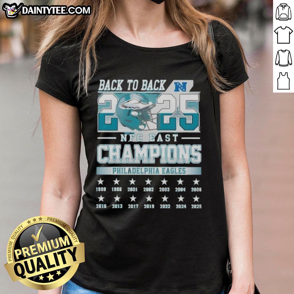 Philadelphia Eagles NFC East Champions 2025 ladies tee featuring vibrant design celebrating back-to-back victories.