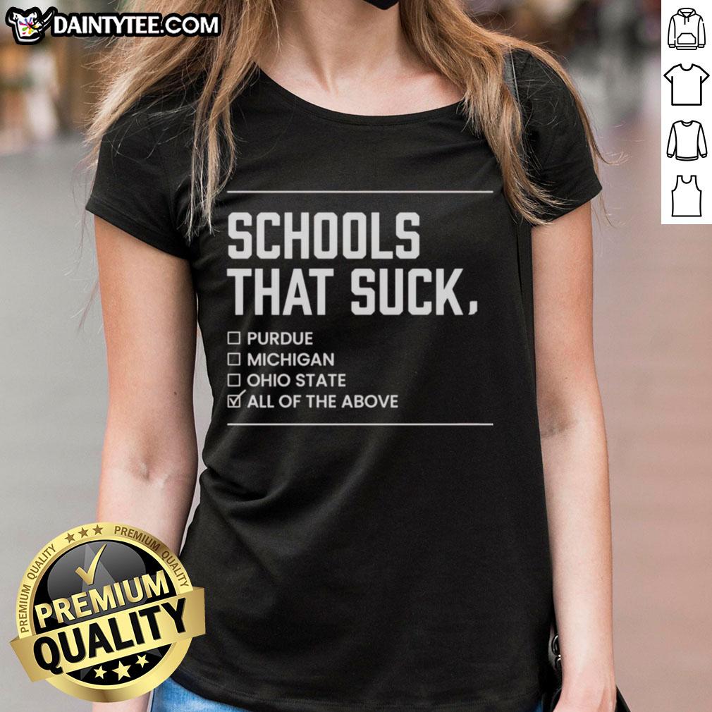 Alt Text: Awesome Schools That Suck All of the Above Ladies Tee showcasing a stylish graphic design, perfect for school spirit.