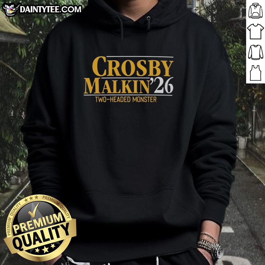 Alt Text: Awesome Sidney Crosby and Evgeni Malkin hoodie featuring the Pittsburgh Steelers Two-Headed Monster design.