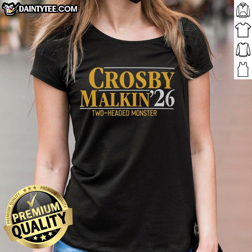 Alt Text: Awesome Sidney Crosby and Evgeni Malkin Pittsburgh Steelers Two-Headed Monster Ladies Tee showcasing team spirit.
