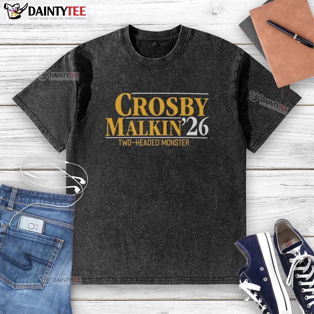 Awesome Sidney Crosby and Evgeni Malkin Pittsburgh Steelers two-headed monster washed t-shirt design.
