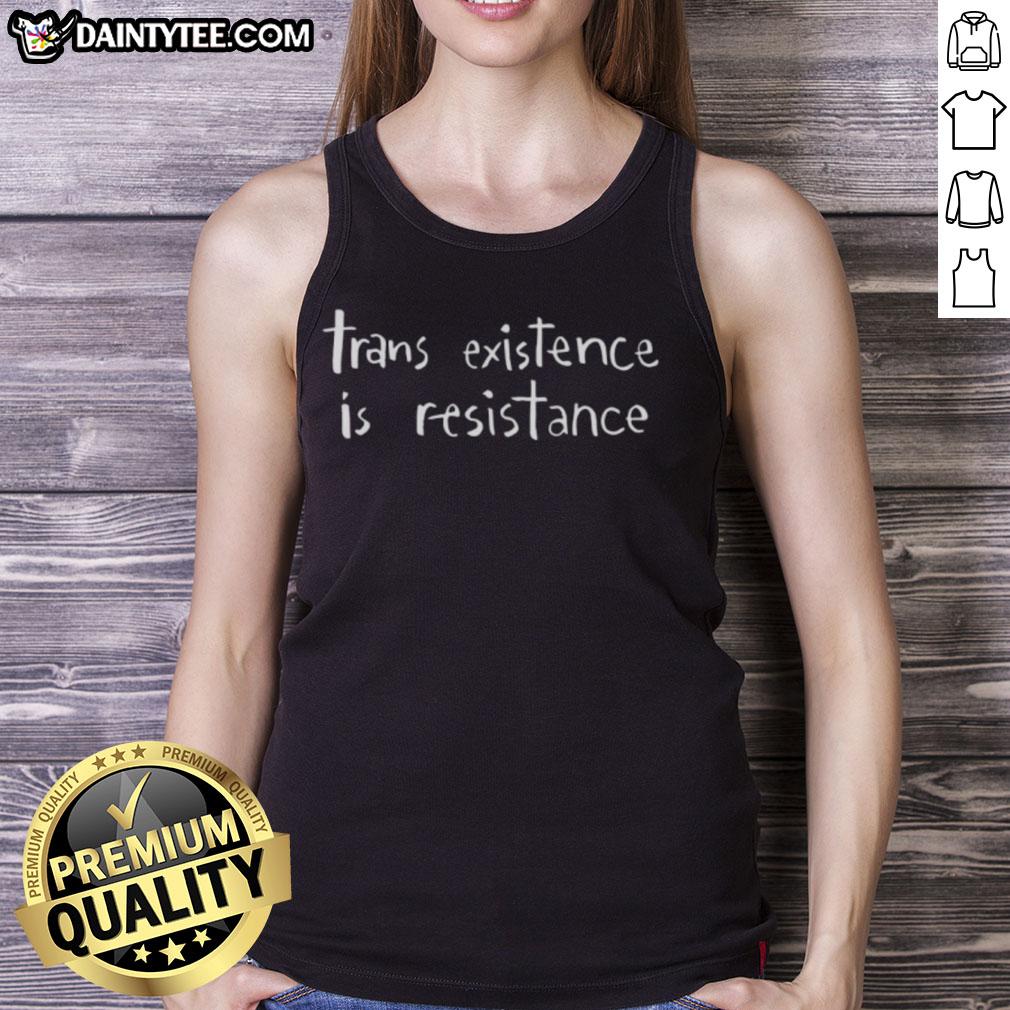 Awesome Trans Existence is Resistance tank top featuring a bold design, perfect for pride and activism events.