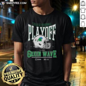 Awesome Tulane Green Wave 2025-2026 College Football Playoff Bound Helmet T-Shirt featuring team colors and logo.