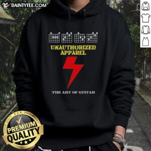 Awesome Unauthorized Apparel The Art of Guitar Hoodie featuring a stylish guitar graphic on a cozy black hoodie.