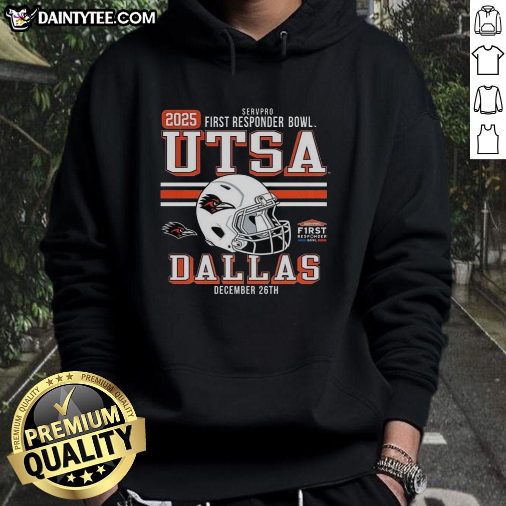 Awesome UTSA Roadrunners 2025 First Responder Bowl Bound hoodie in navy blue, showcasing team pride and spirit.