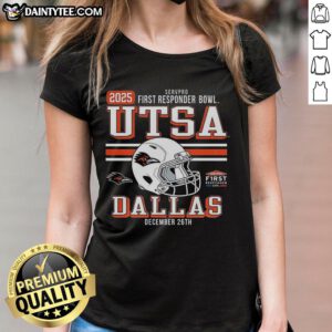 Alt Text: Awesome Utsa Roadrunners 2025 First Responder Bowl Bound Ladies Tee showcasing team spirit and vibrant design.