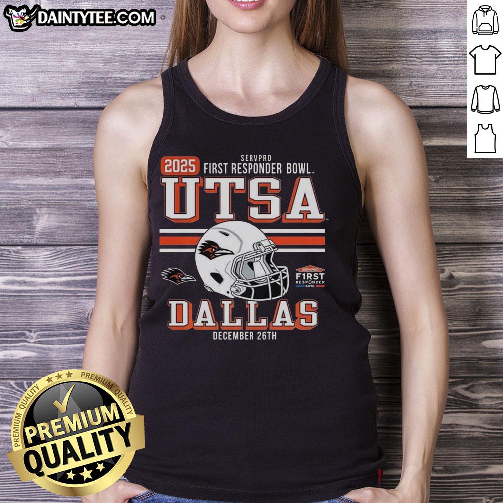 Awesome UTSA Roadrunners 2025 First Responder Bowl Bound tank top featuring team colors and logo for fans.