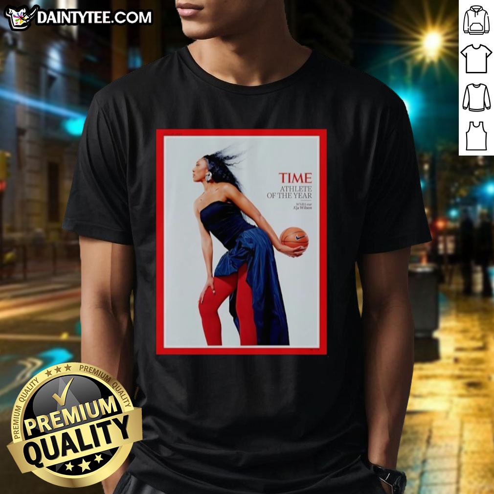 Alt Text: A'Ja Wilson T-Shirt celebrating her as Time's Athlete of the Year, showcasing WNBA pride and sports excellence.