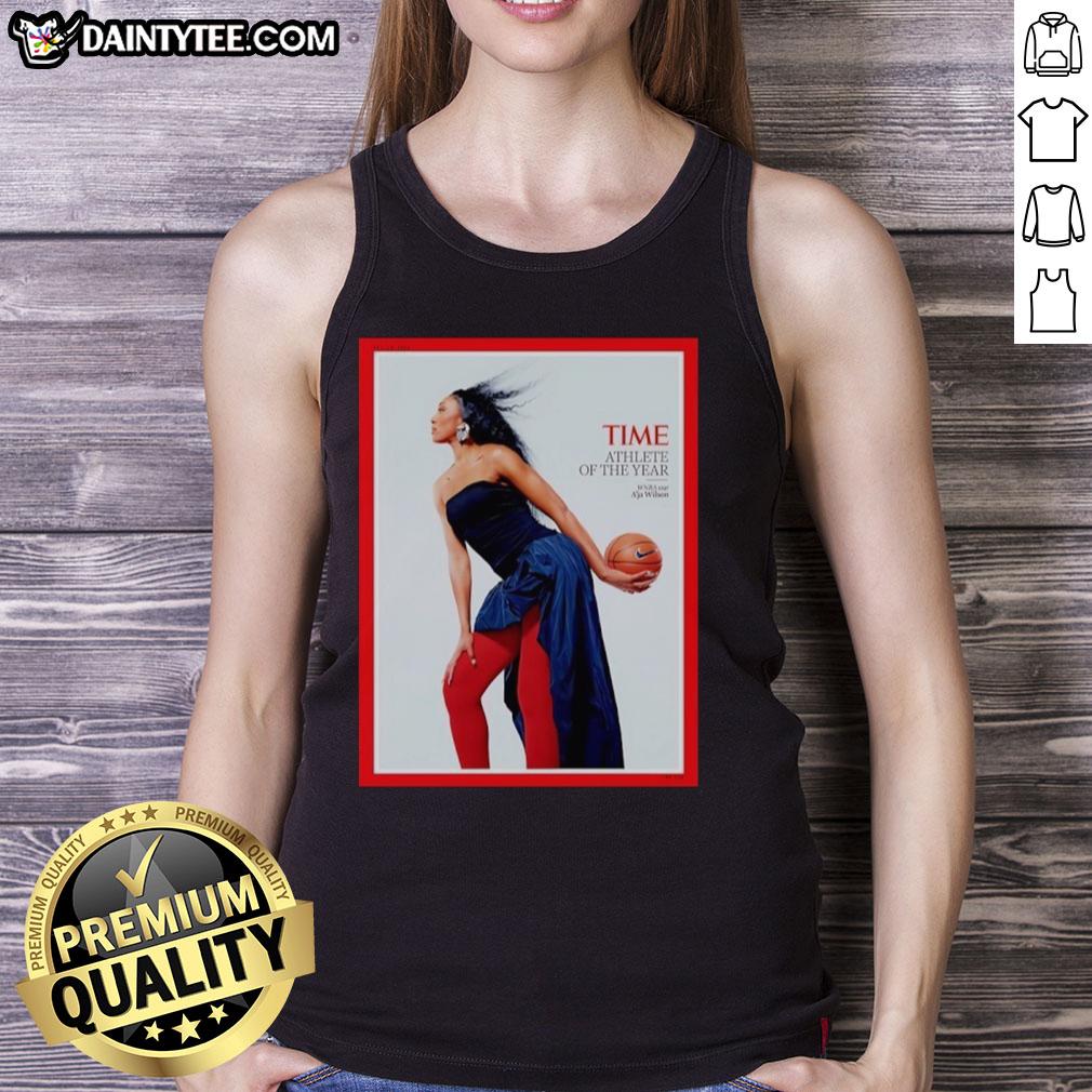 Awesome WNBA Aja Wilson is Times Athlete of the Year tank top featuring bold graphics celebrating her achievement.