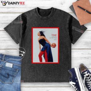 Aja Wilson wearing a stylish washed t-shirt celebrating her title as Time's Athlete of the Year in the WNBA.