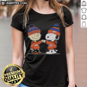 Cute Denver Broncos Snoopy and Charlie Brown best friends ladies tee showcasing a playful design for fans.