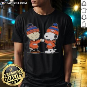 Alt Text: Cute Denver Broncos Snoopy and Charlie Brown best friends T-shirt featuring colorful graphics and team logo.