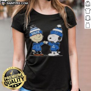 Alt Text: Cute Indianapolis Colts Snoopy and Charlie Brown best friends ladies tee, perfect for NFL fans and cartoon lovers.