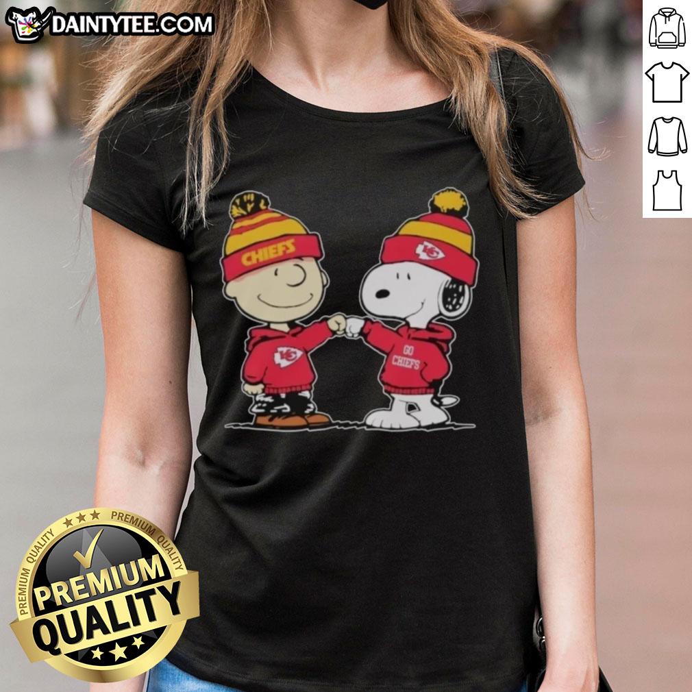 Alt Text: Cute Kansas City Chiefs Snoopy and Charlie Brown Best Friends ladies tee shirt design featuring playful graphics.