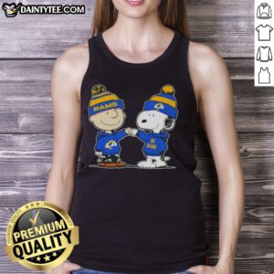 Charlie Brown and Snoopy fist bump on a cute Los Angeles Rams football tank top design.