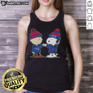 Cute Peanuts Charlie Brown fist bump with Snoopy on New England Patriots football tank top design.