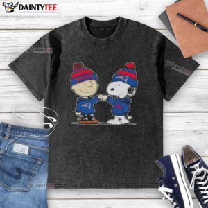 Alt Text: Cute Peanuts Charlie Brown and Snoopy fist bump on New England Patriots football washed t-shirt design.