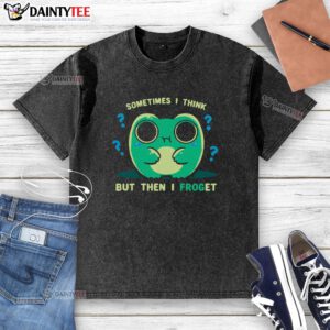 Adorable frog graphic on a washed t-shirt, perfect for casual wear and expressing fun personality. Cute sometime I think.
