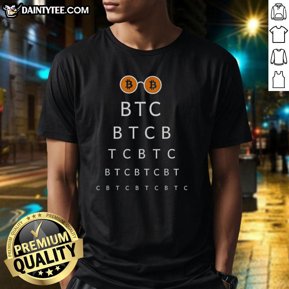 Funny Eye Check Bitcoin BTC T-Shirt featuring a playful design for cryptocurrency enthusiasts and humor lovers.