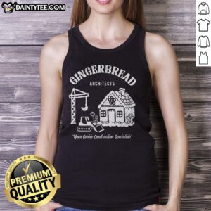 Funny gingerbread architects tank top featuring whimsical cookie designs and playful construction elements for festive wear.