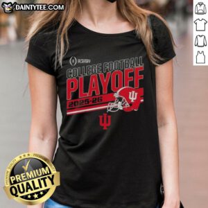 Funny Indiana Hoosiers Football 2025-26 CFB Playoff Stripe Ladies Tee, featuring vibrant team colors and playful design.