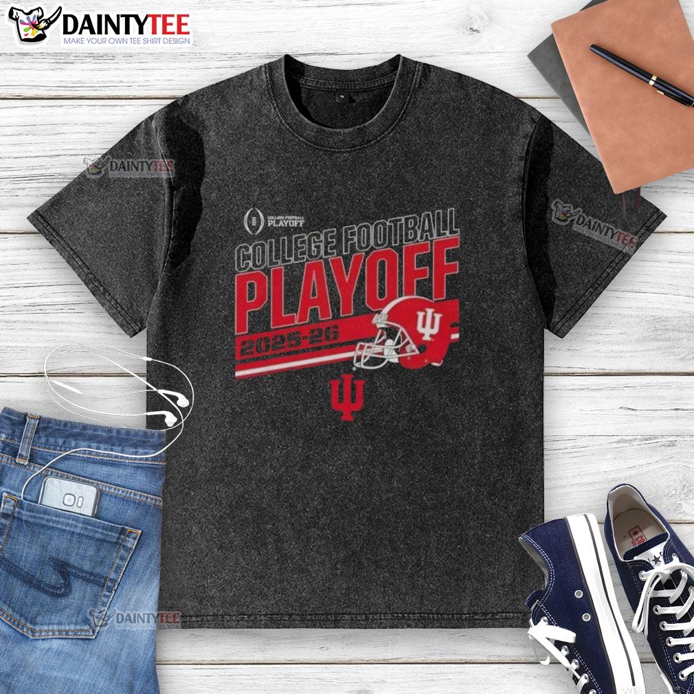 Funny Indiana Hoosiers Football 2025-26 CFB Playoff Stripe Washed T-Shirt featuring a vibrant design for fans.