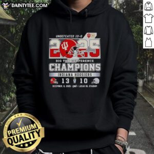 Funny Indiana Hoosiers Undefeated Big Ten Conference Champions 2025 hoodie design featuring vibrant team colors.