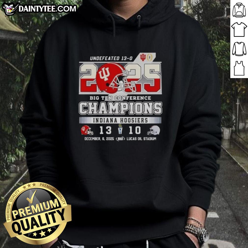 Funny Indiana Hoosiers Undefeated Big Ten Conference Champions 2025 hoodie design featuring vibrant team colors.