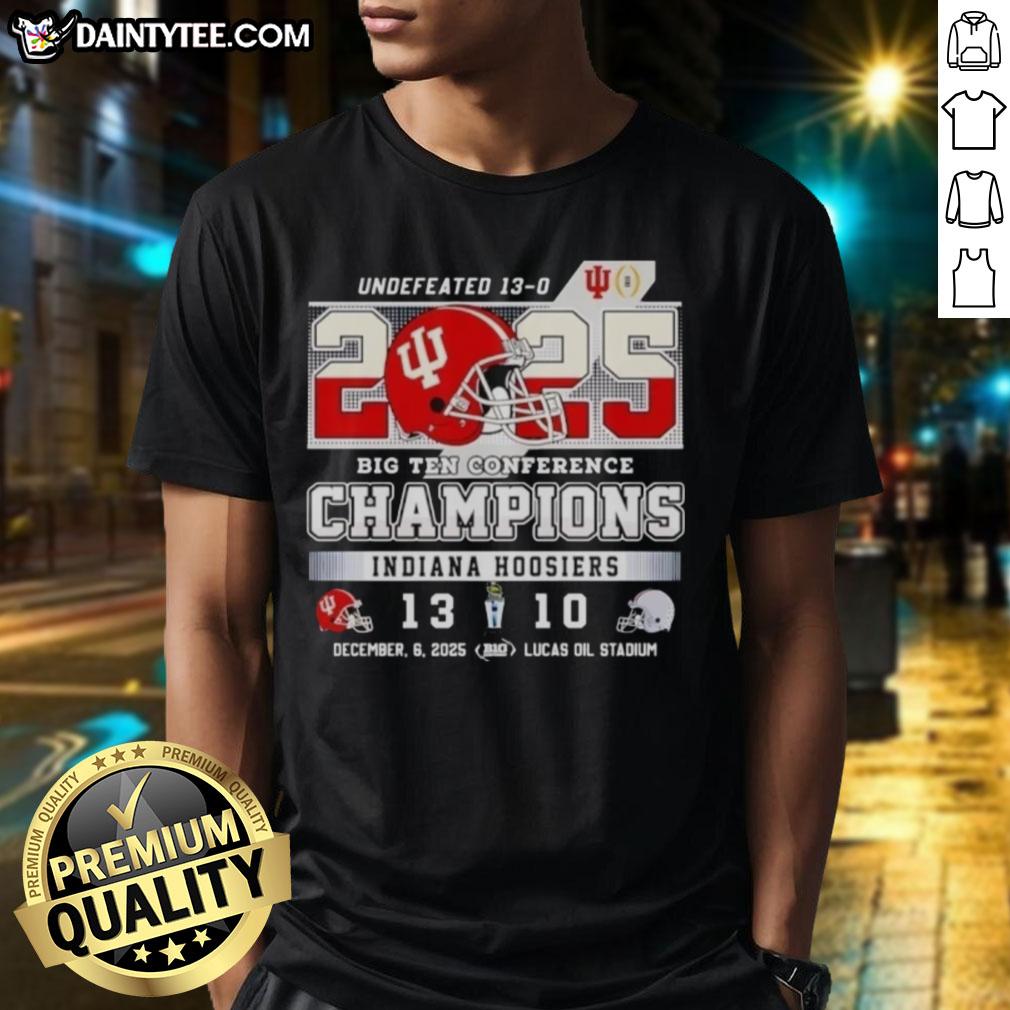 Funny Indiana Hoosiers Undefeated Big Ten Conference Champions 2025 T-Shirt featuring vibrant team graphics and colors.