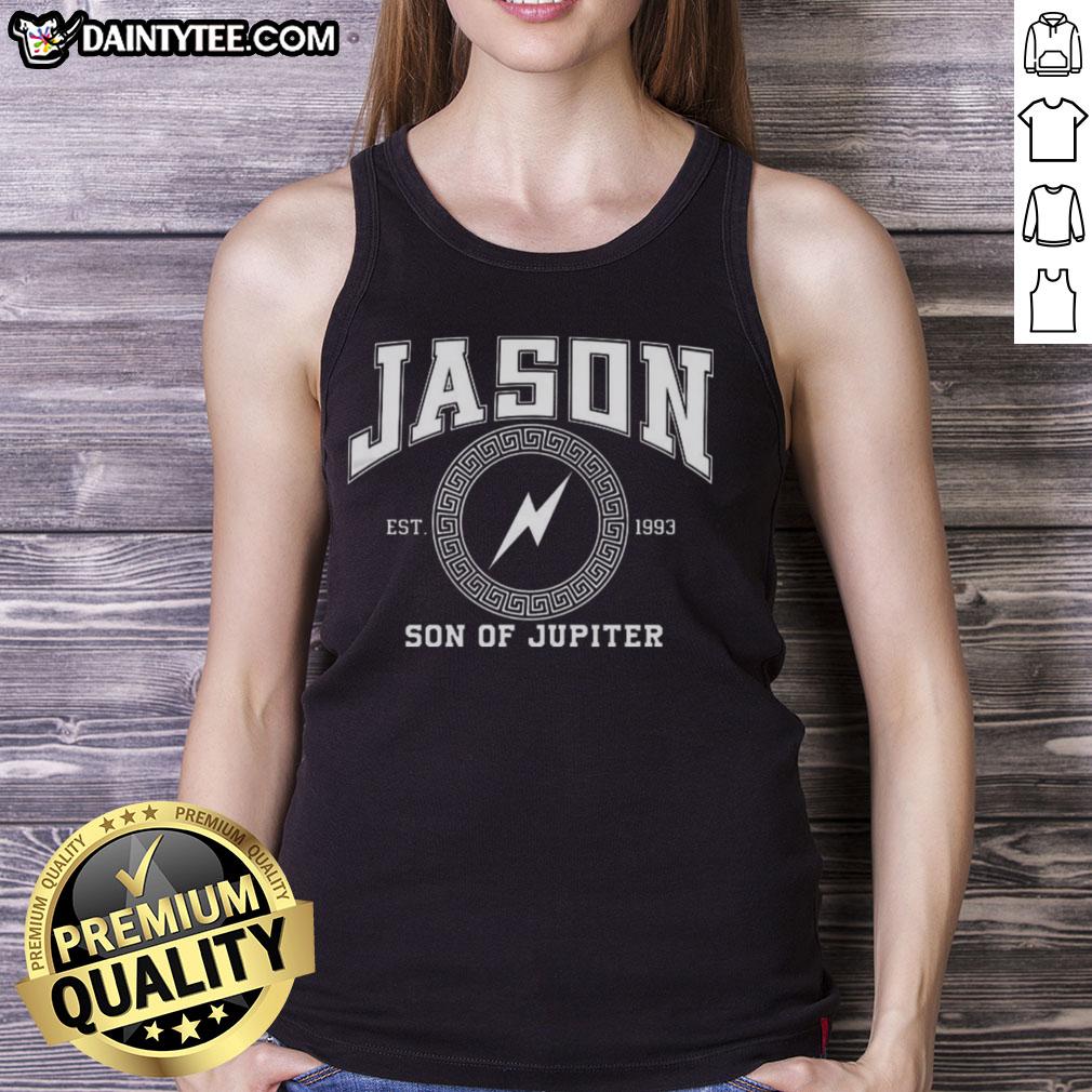 Funny Jason Son of Jupiter Storm Bringer tank top featuring a humorous design, perfect for fans of mythology and casual wear.