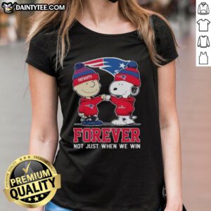 Funny New England Patriots x Charlie Brown vs Snoopy graphic on a ladies tee, celebrating team spirit and humor.