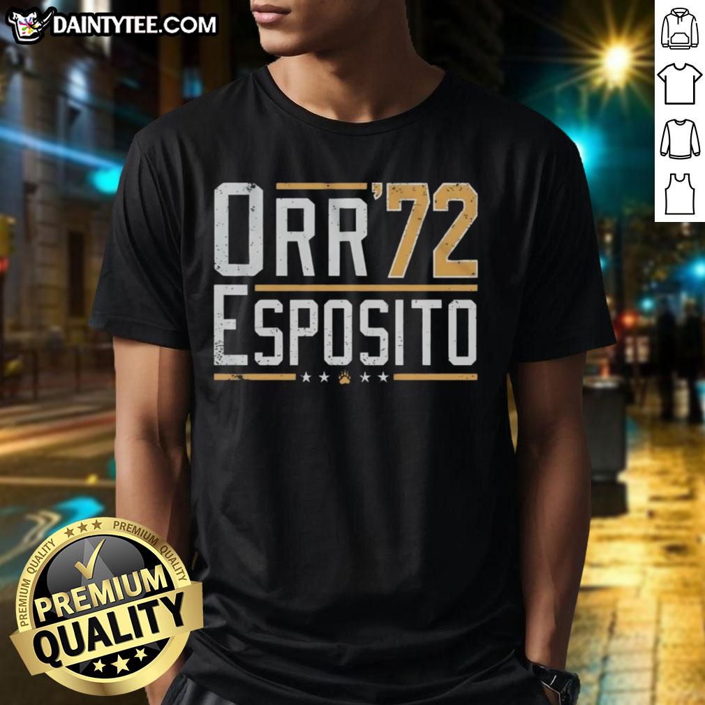 Funny Orr Esposito '72 T-shirt featuring a humorous graphic design celebrating hockey legends from the '72 Summit Series.