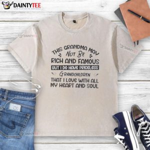 Alt Text: Funny grandma t-shirt featuring the phrase about priceless grandchildren, highlighting love over wealth.
