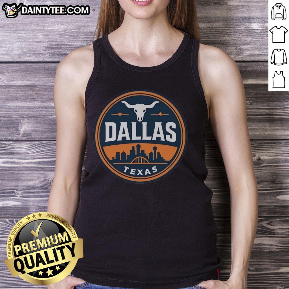 Funny vintage Dallas Texas western skyline retro tank top featuring a playful design of the city skyline.