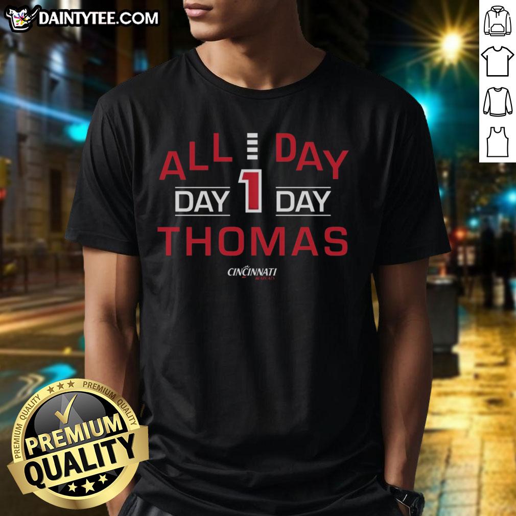 Good All Day Day 1 Thomas Cincinnati Bearcats T-Shirt featuring bold team graphics in a vibrant design.