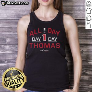 Good All Day Day 1 Thomas Cincinnati Bearcats tank top featuring bold team colors and logo for ultimate fan style.