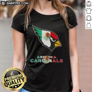 Arizona Cardinals football ladies tee featuring a vibrant Mexican flag logo, perfect for fans and stylish game day wear.