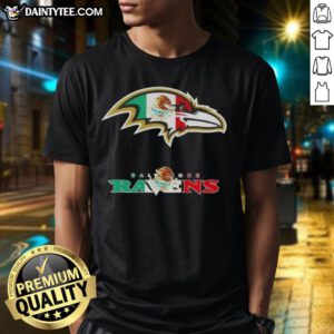 Good Baltimore Ravens Football X Mexican Flag Logo T-Shirt featuring vibrant graphics and team spirit design.