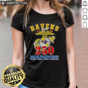 Good Baltimore Ravens X U.S.M.C 250th Birthday Celebration Ladies Tee featuring vibrant graphics and stylish design.