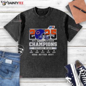 Good Better Best Chicago Bears 2025 NFC North Champions washed t-shirt design featuring team colors and logo.