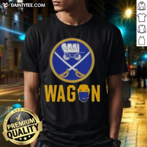 Alt Text: Good Buffalo Sabres Wagon Logo T-Shirt featuring a bold team logo on a stylish shirt design for fans.
