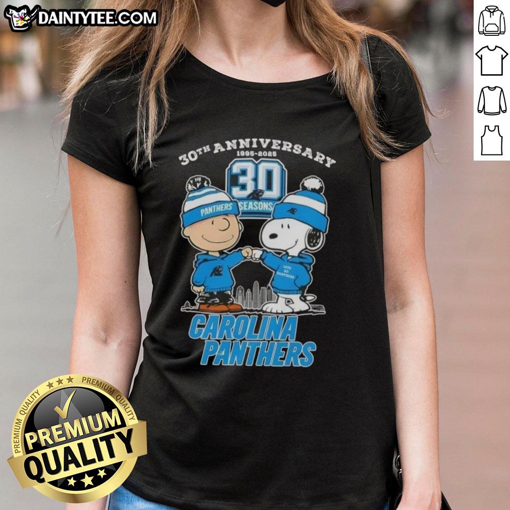 Good Charlie Brown X Snoopy 30th Anniversary Tee for Carolina Panthers featuring skyline design, perfect for fans.
