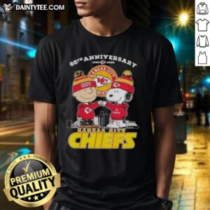 Good Charlie Brown X Snoopy 66th Anniversary T-Shirt featuring Kansas City Chiefs skyline design, 1960-2026.