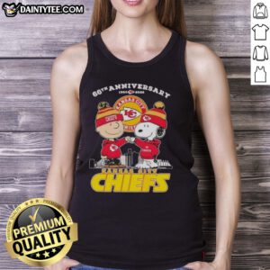 Good Charlie Brown X Snoopy 66th Anniversary tank top featuring Kansas City Chiefs skyline design, 1960-2026.