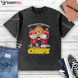 Good Charlie Brown X Snoopy 66th Anniversary T-Shirt featuring Kansas City Chiefs skyline design, 1960-2026.