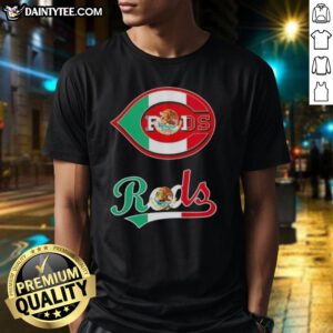 Good Cincinnati Reds Baseball X Mexican Flag T-Shirt featuring vibrant colors and team logo, perfect for baseball fans.