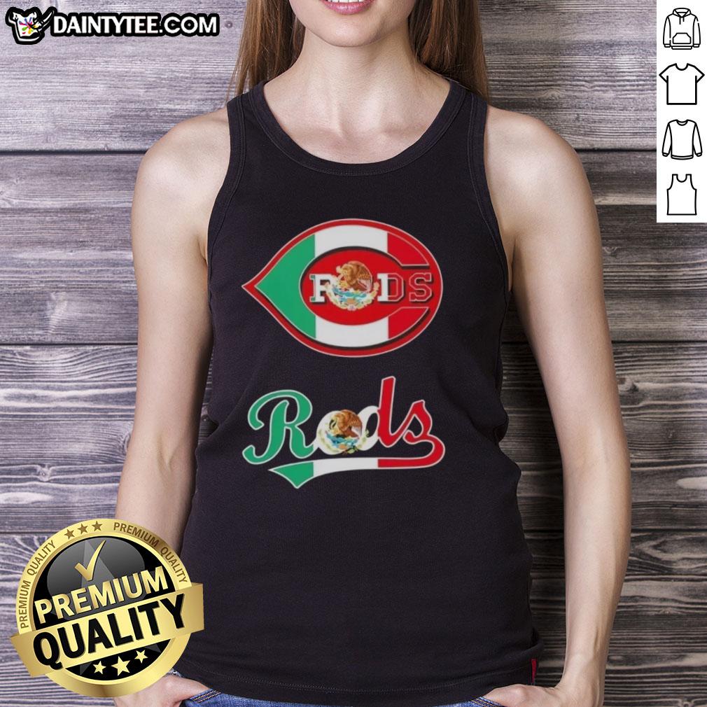 Alt Text: Good Cincinnati Reds baseball tank top featuring a vibrant Mexican flag design, perfect for fans and summer wear.