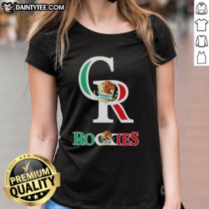 Good Colorado Rockies baseball ladies tee featuring vibrant Mexican flag design, perfect for fans and casual wear.